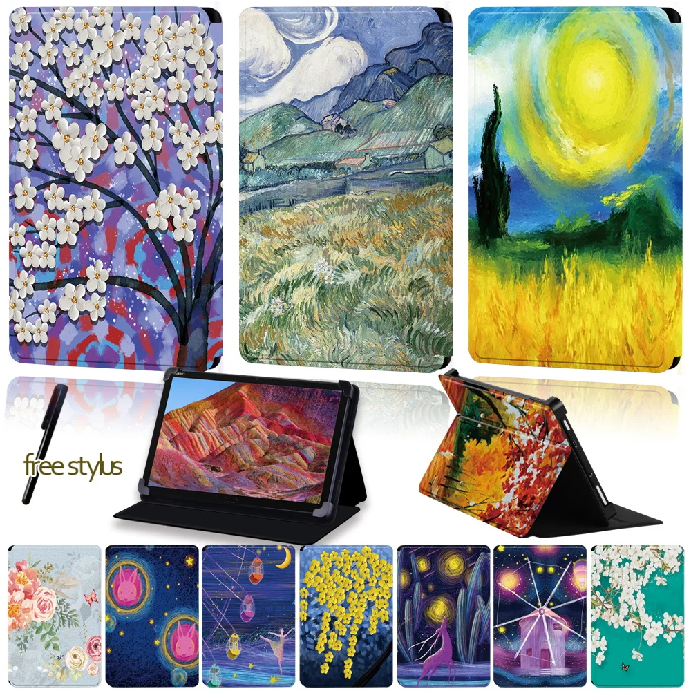 

Tablet Case for 8"/8.4"/10"/10.8"Huawei MediaPad M1/M2/M3/M5/M6 Universal Painting Pattern Series Four Corner Folding Cover Case