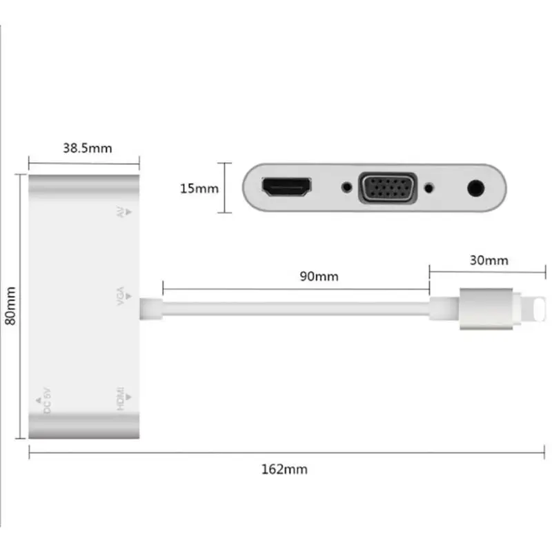 Преобразователь DishyKooker для Lightning на HDMI VGA AV Jack аудио ТВ адаптер кабель iPhone серии