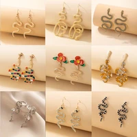 docona punk twisted snake drop earrings for women bohemia colorful gem metal alloy dangle earrings fashion jewelry party gift