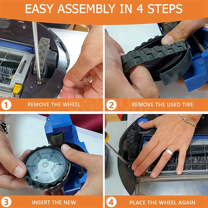 

for IROBOT Rueda Roomba Tires Wheels Series 500,600,700,800 &900 Anti-Slip Great Adhesion and Easy Assembly