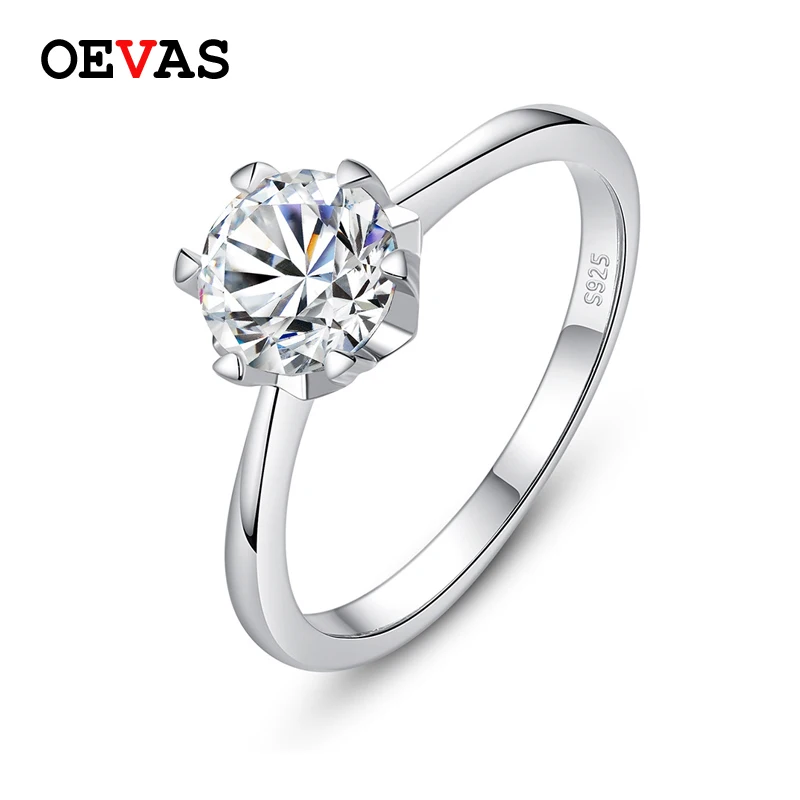 

OEVAS Real Lab Grown 1 Carat Moissanite Wedding Ring For Women Top Quality 100% 925 Sterling Silver Sparkling Party Fine Jewelry