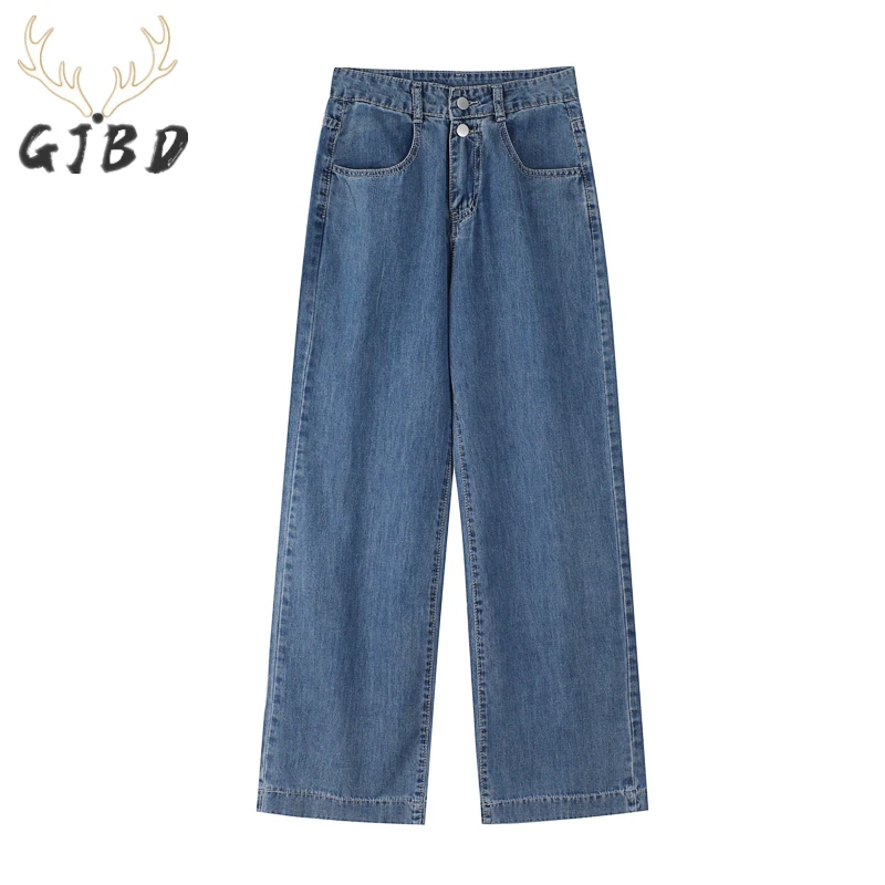 

High Waist Women Jeans 2022 Summer Double Buckle Streetwear Fashion Blue Straight Jean Pants Baggy Casual Wide Leg Denim Trouser