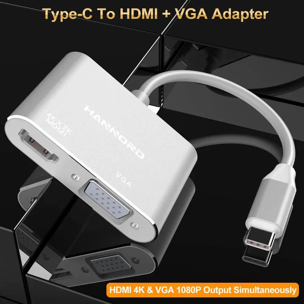 Hannord Тип C концентратор USB к HDMI 4K VGA адаптер 3 1 видеоконвертеры для Macbook Pro Samsung Galaxy