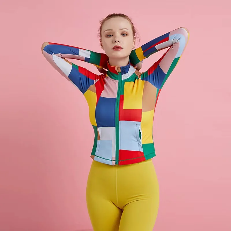 

Zipper 2021 spring and winter new print yoga clothes coat women slim fast dry fitness