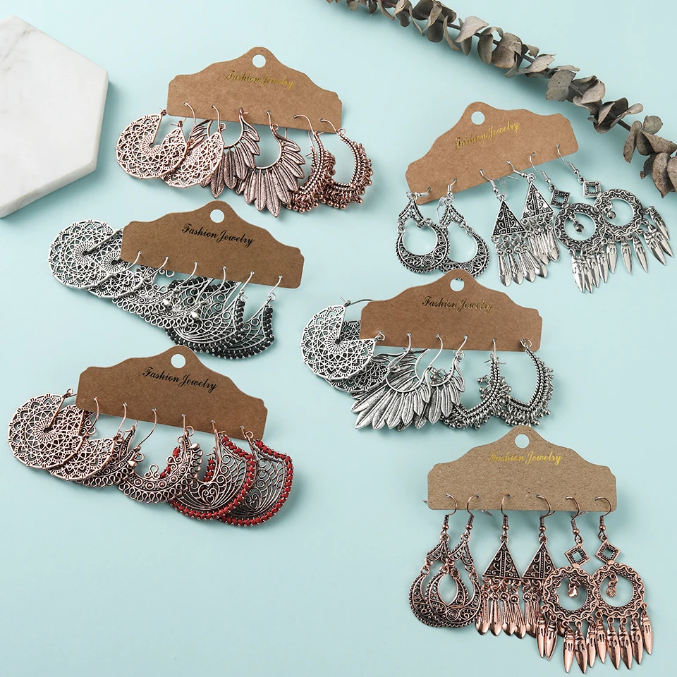 Модные золотистые богемные Смешанные Серьги подвески винтажные этнические