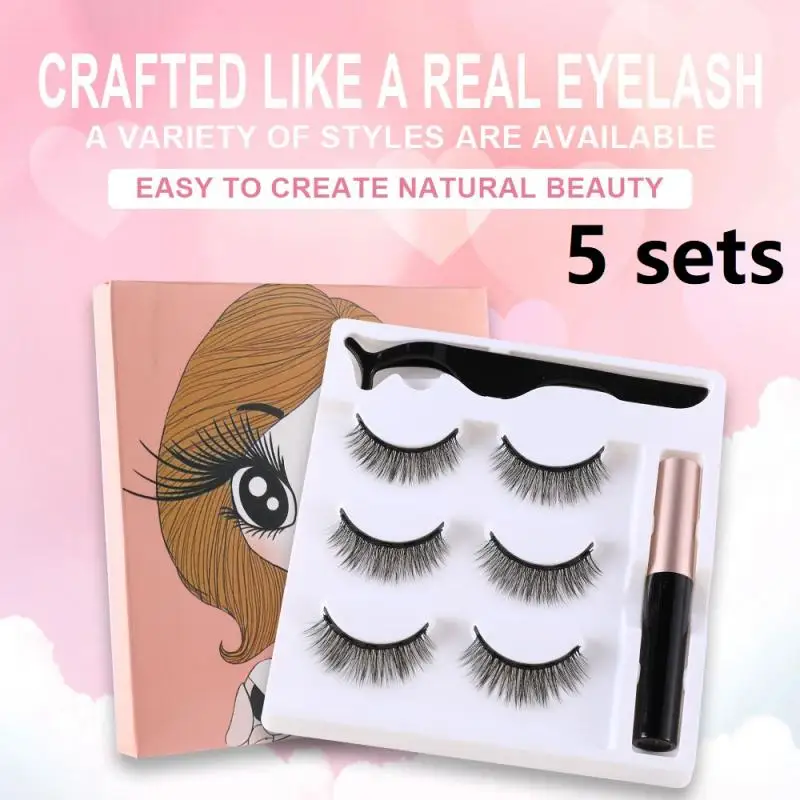 Magnetic Eyelashes 3D Mink Eyeliner Natural False Lashes Lasting 5sets Eyelash Makeup Tool TSLM2 | Красота и здоровье