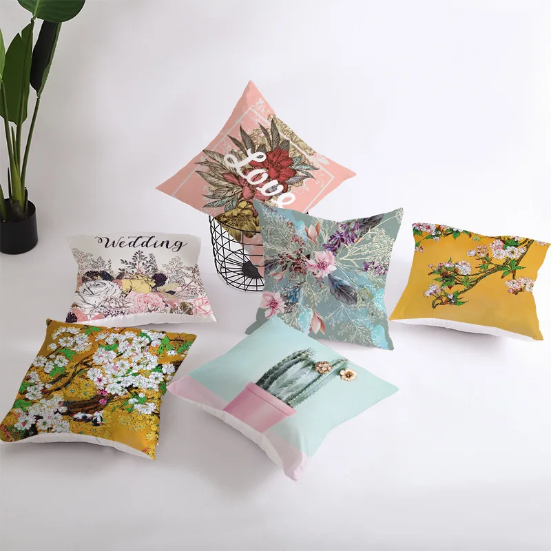 

Plant and Flower Pillow Case Digital Printing Sofa Cushion Cover Office Custom 45X45 Pillow Cover Home Decorative Throw Pillows