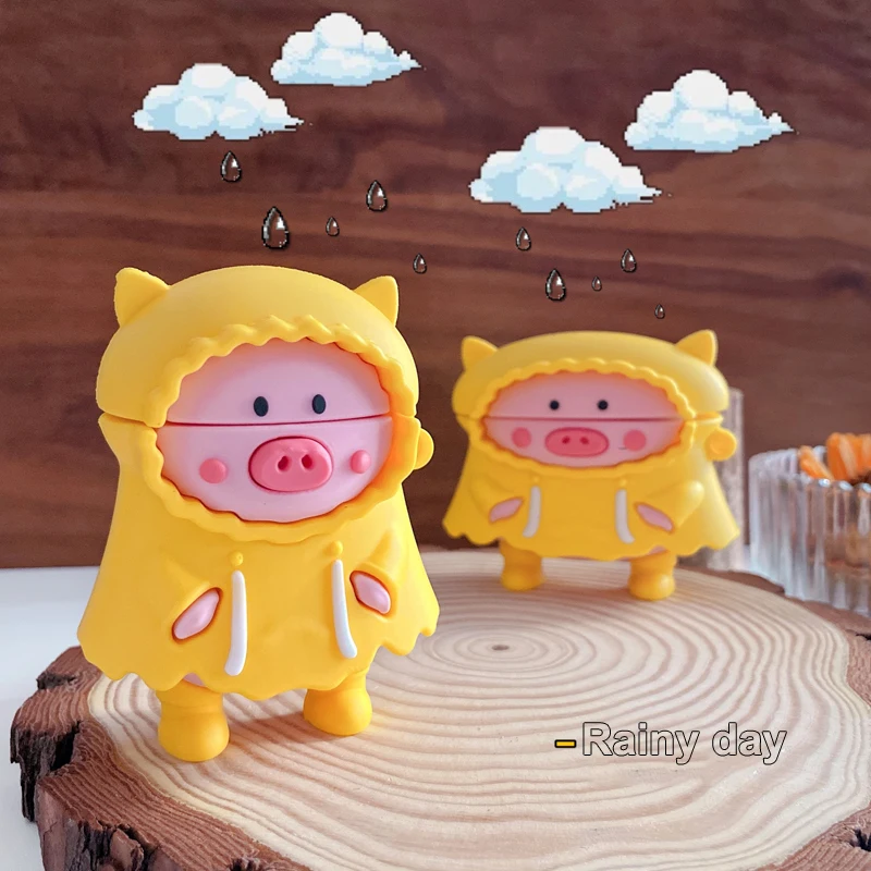 Милый мультяшный 3D-чехол для Airpods Pro дождевик свинка наушники чехол Apple 1 2 3