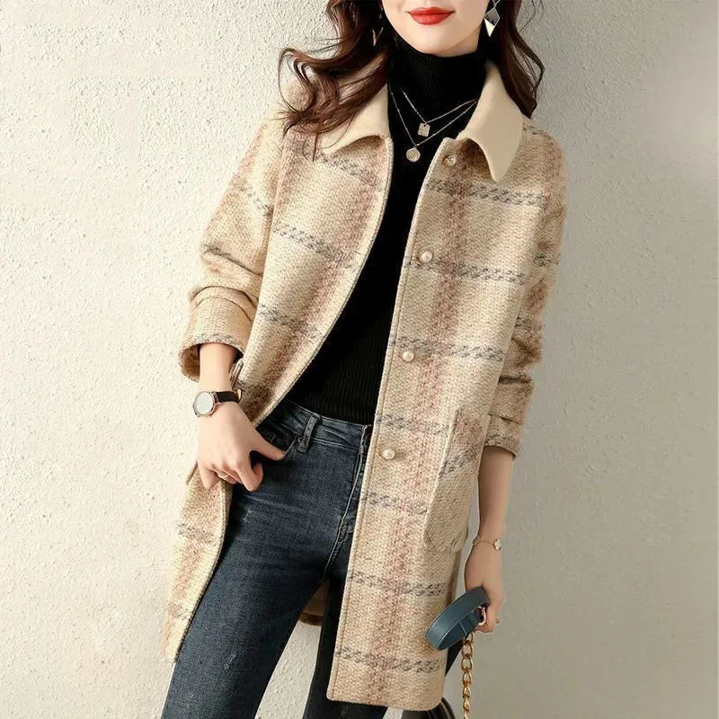 Fashion Woolen Women Jacket Autumn Winter New Mid Long Female Coat Korean Version Loose Warm Cloth Overcoat R1564 | Женская одежда