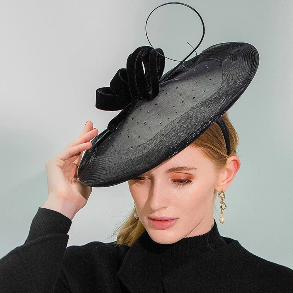 Женская шляпка-вуалетка с перьями FS черная шляпка-Вуалетка вуалью для свадебной