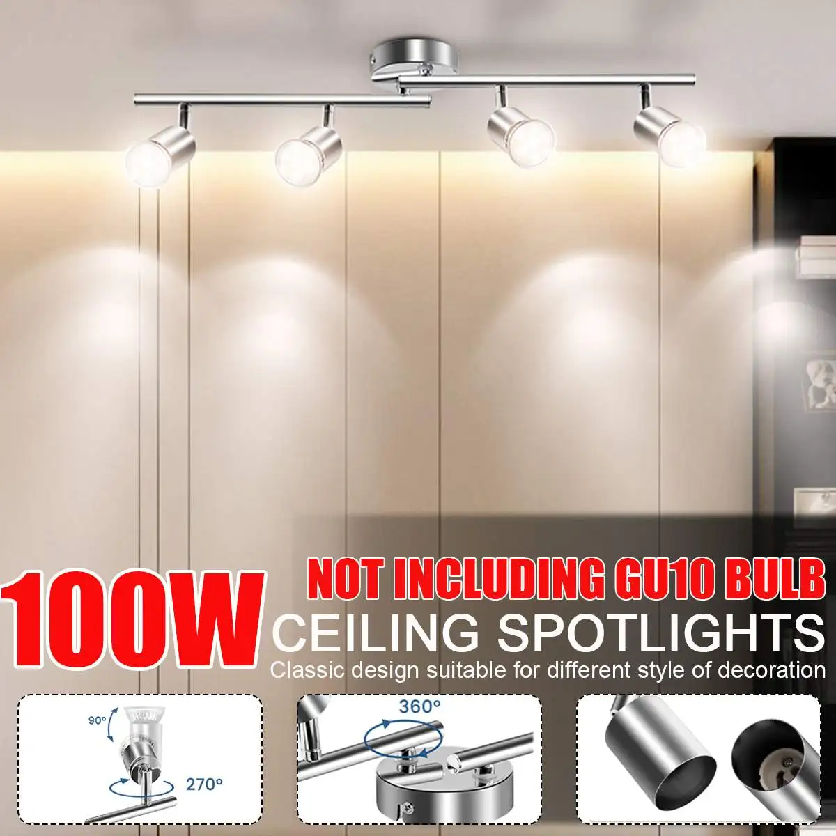 

100W 3/4 Heads Ceiling Lamp Lighting Angle Adjustable Spotlights GU10 Spot Lights Bulb for Store Shop Showroom Lighting 100-220V