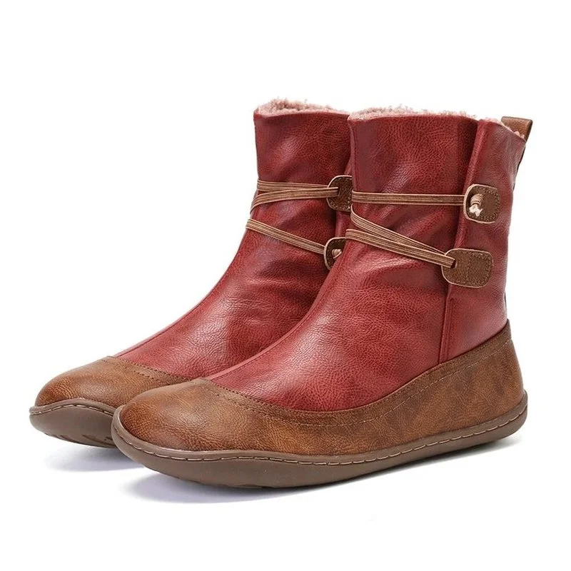 

New women's PU leather splicing over-wear comfortable winter soft-soled casual snow boots plus velvet plus size women's boots