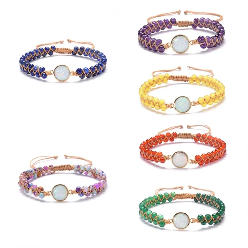 

Stone Wrap Bracelets Femme Amethysts Opal String Braided Yoga Friendship Bracelet Bangle Bohemian Jewellery