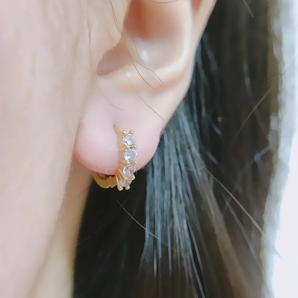 Korean Style Lover Heart Ear Clip Earring For Women Hollow-end White-Gold Crystal Little Round Earing Fashion Jewelry KAE088 | Украшения и