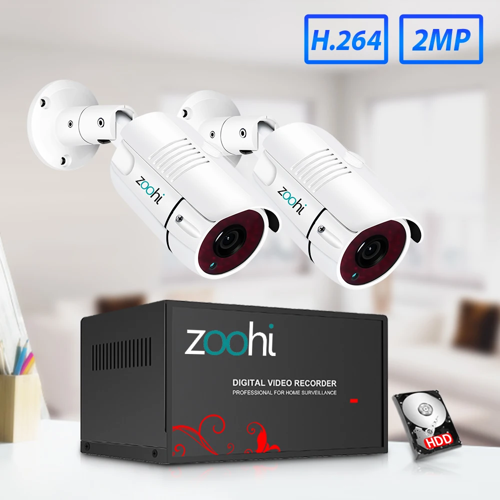 Zoohi 2CH 720 P/1080 P AHD Камера видеонаблюдения комплект P2P HDMI H. 264 DVR система видеонаблюдения Водонепроницаемая наружная камера безопасности комплект