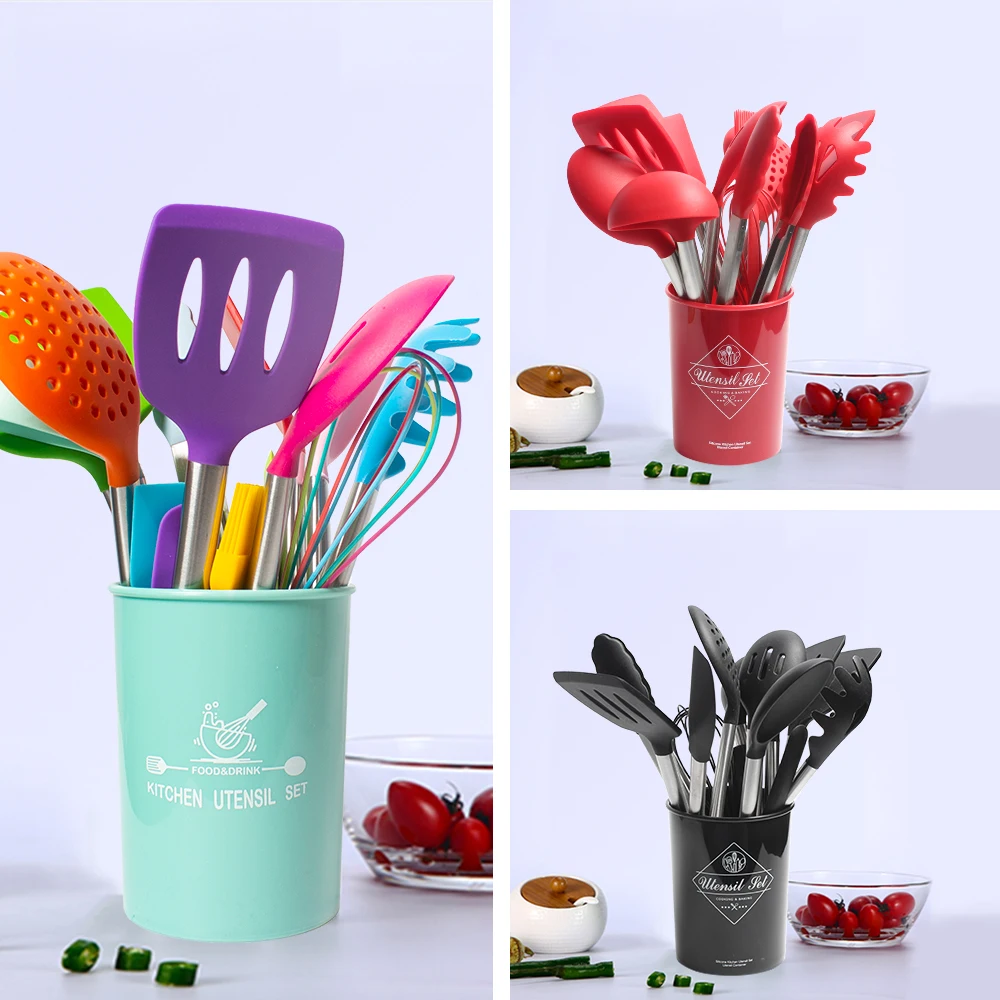 

Silicone Cooking Turner Kitchenware Set 33/14pcs Stainless Steel Handle Spatula Kitchen Utensils Baking Tool Kit Storage Box