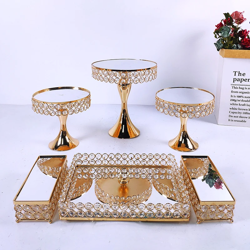 Crystal Metal Cake Stand Set Acrylic Mirror Cupcake Decorations Dessert Pedestal Wedding Party Display Tray | Дом и сад
