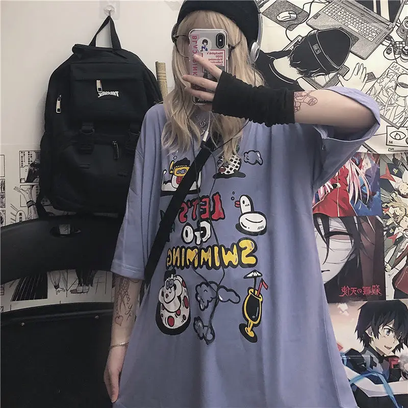 

Short sleeve t-shirt female 2021 new Korean version ins original suzerain cartoon letter print loose student top