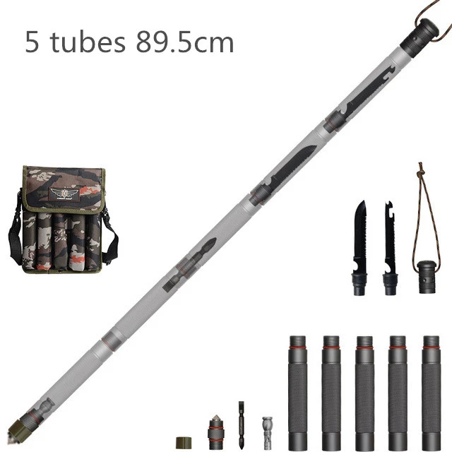 5 tubes 89.5cm Тактическая ручка для защиты на открытом воздухе, альпеншток, многофункциональные трости для ходьбы, складные треккинговые палки, оборудование для походов - Цвет: 5 tubes 89.5cm