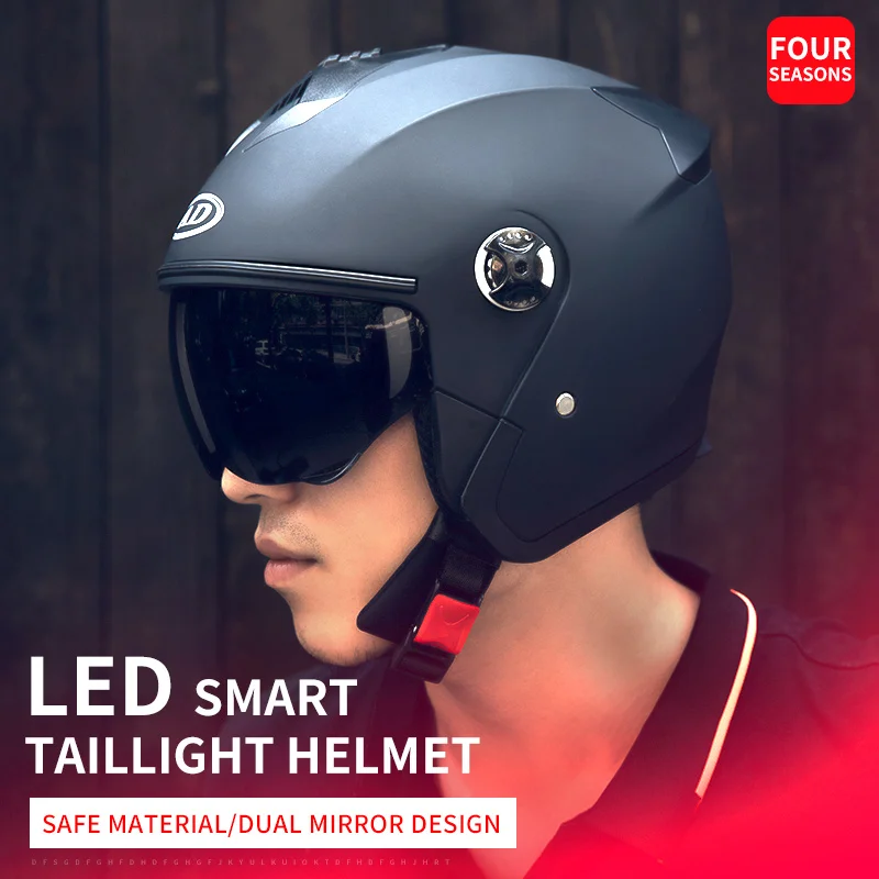 

Motorcycle Helmet LED taillight Half Face ABS Motorbike Helmet Electric Safety Double Lens Helmet Moto Casque Casco Moto