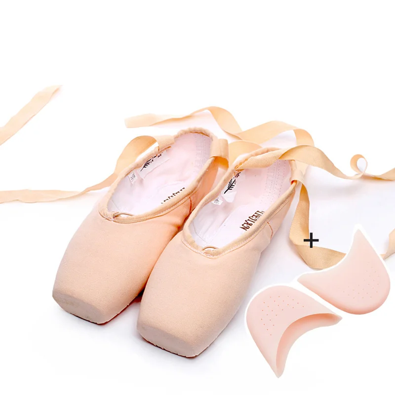 Professional High Quality Girls Women Performance Competition Wear Pink Red Black Satin Canvas Ballet Pointe Shoes with ribbon images - 6