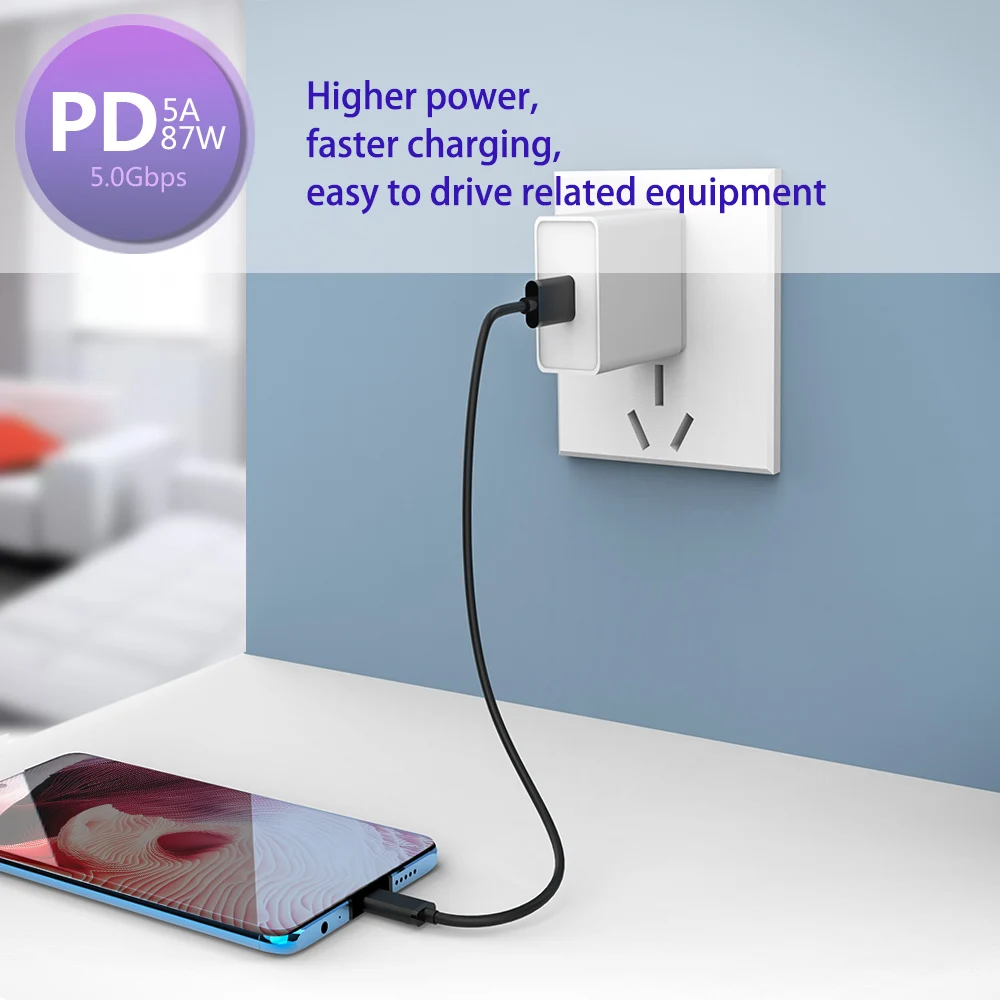 5A 87W USB Type C to Type C PD Cable for Redmi K20 Note 7 Pro Fast Charge Type-C Cable for MacBook Pro Samsung Huawei USB-C Wire