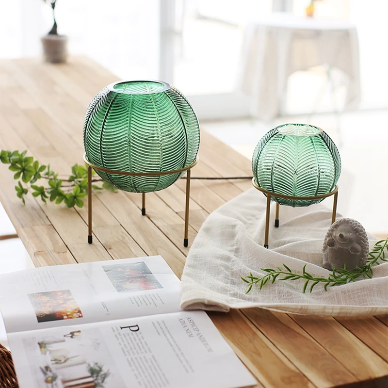 Роскошная креативная стеклянная ваза зеленая Скандинавская мягкая декоративная