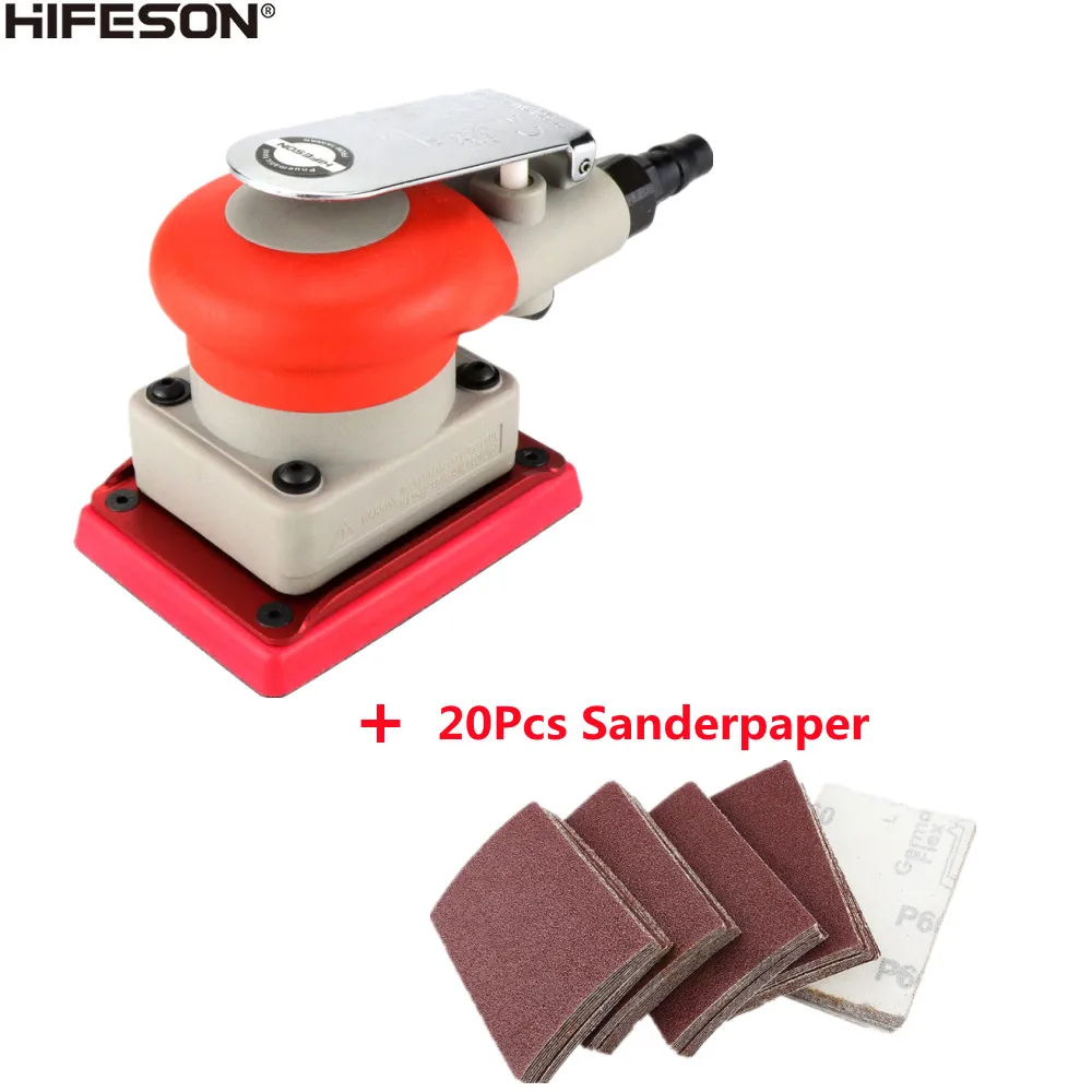 

HEFSON Grindering Machine Car Air Sander Polisher With 20Pcs Sandpaper Pneumatic Cars Polishing Grinder Tool Square 70*100mm