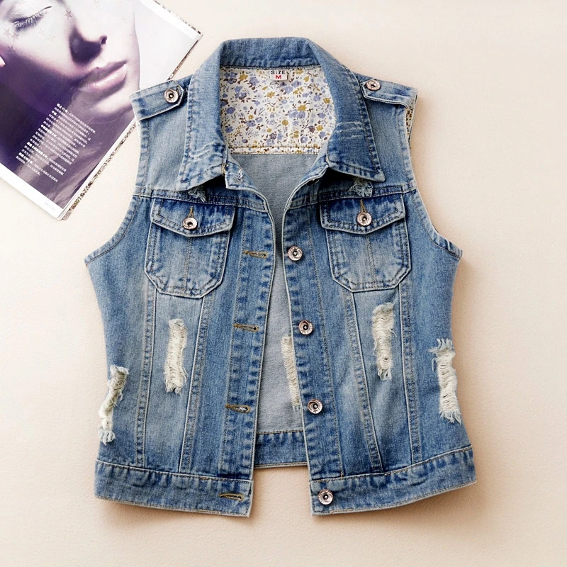 Женский джинсовый жилет винтажная Осенняя короткая куртка без рукавов в