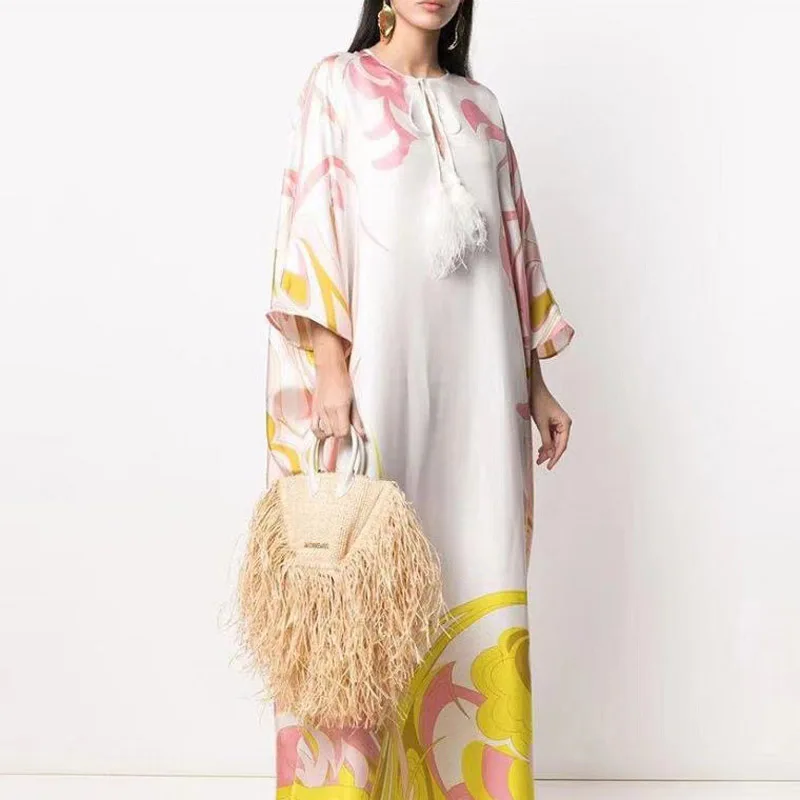 

Summer Floral Print Elegant Maxi Dress Women 2021 V-Neck Oversized Loose Long Boho Dresses Casual Female Split Dress Vestidos