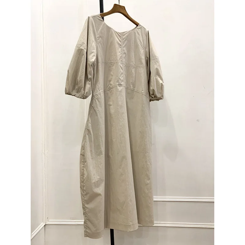 

Women Round Neck Lantern Sleeve High Waist Dress