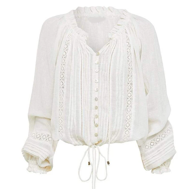

Spring/summer new long-sleeved shirt French white loose and slim blouse for women