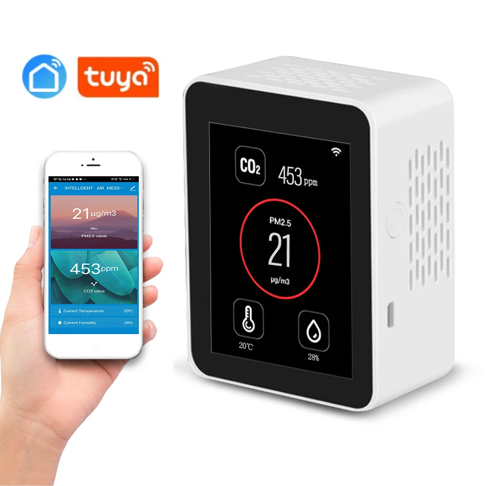 

Измеритель углекислого газа Tuya, Wi-Fi, PM2.5, многофункциональный детектор температуры и влажности