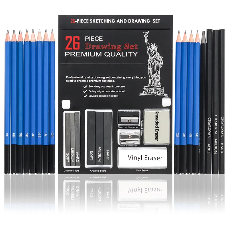 

26pcs Drawing Sketch Pencils Set Professional Pencil Sketching Kit Art Supplies for Sketching Pencil Charcoal Graphite Stick