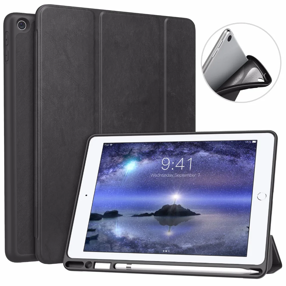 

Case for iPad 9.7 2018 with Apple Pencil Holder -Slim Lightweight Smart Shell Stand Cover Case with Auto Wake/Sleep for iPad 9.7