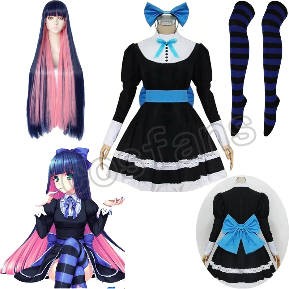 

Panty & Stocking with Garterbelt Heroine Anarchy Stocking Black Dress Cosplay Costume women Lolita Maid Suits party Uniform