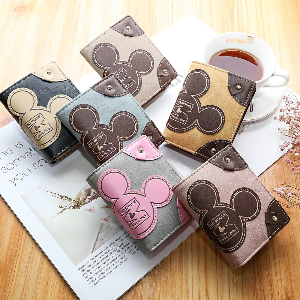 

New Nubuck Leather Women Wallet Mickey Design Wallets Casual Hasp Zipper Coin Pocket Female Purse for Credit Cards carteras