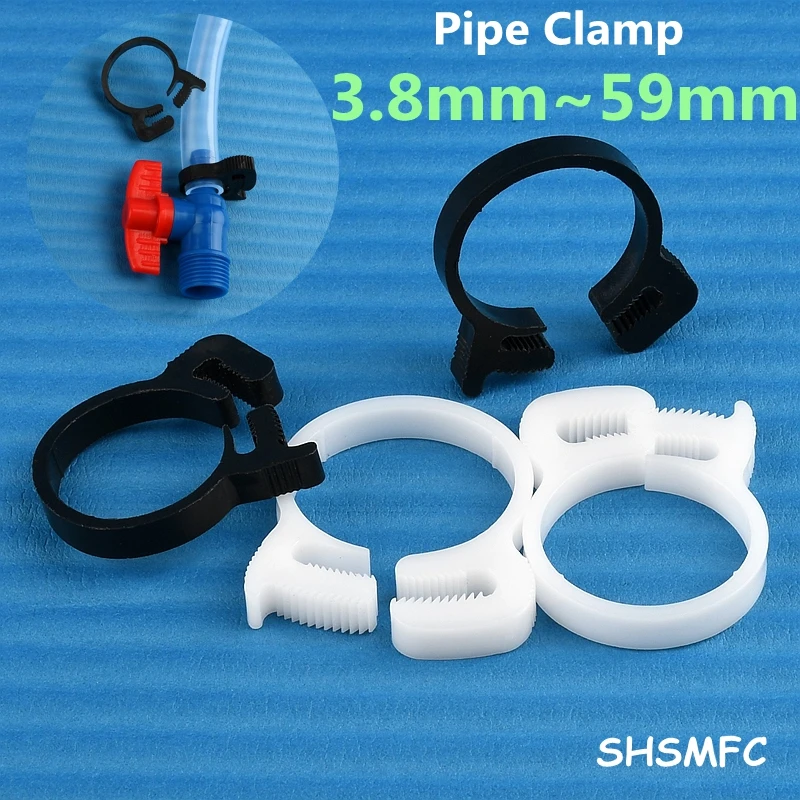 10pcs White Black Hose Clamp 3.8~59mm Plastic Line Water Pipe Strong Clip Spring Hoop Fuel Air Tube Fitting Fastener Fixed Tool