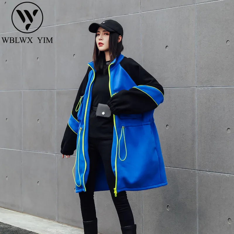 Сезон осень зима Свободная куртка Дамская мода лоскутное длинные рукава длинное