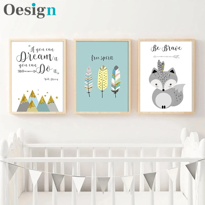 NDITB племени лесных животных лиса перо на холсте плакат для детской с принтом