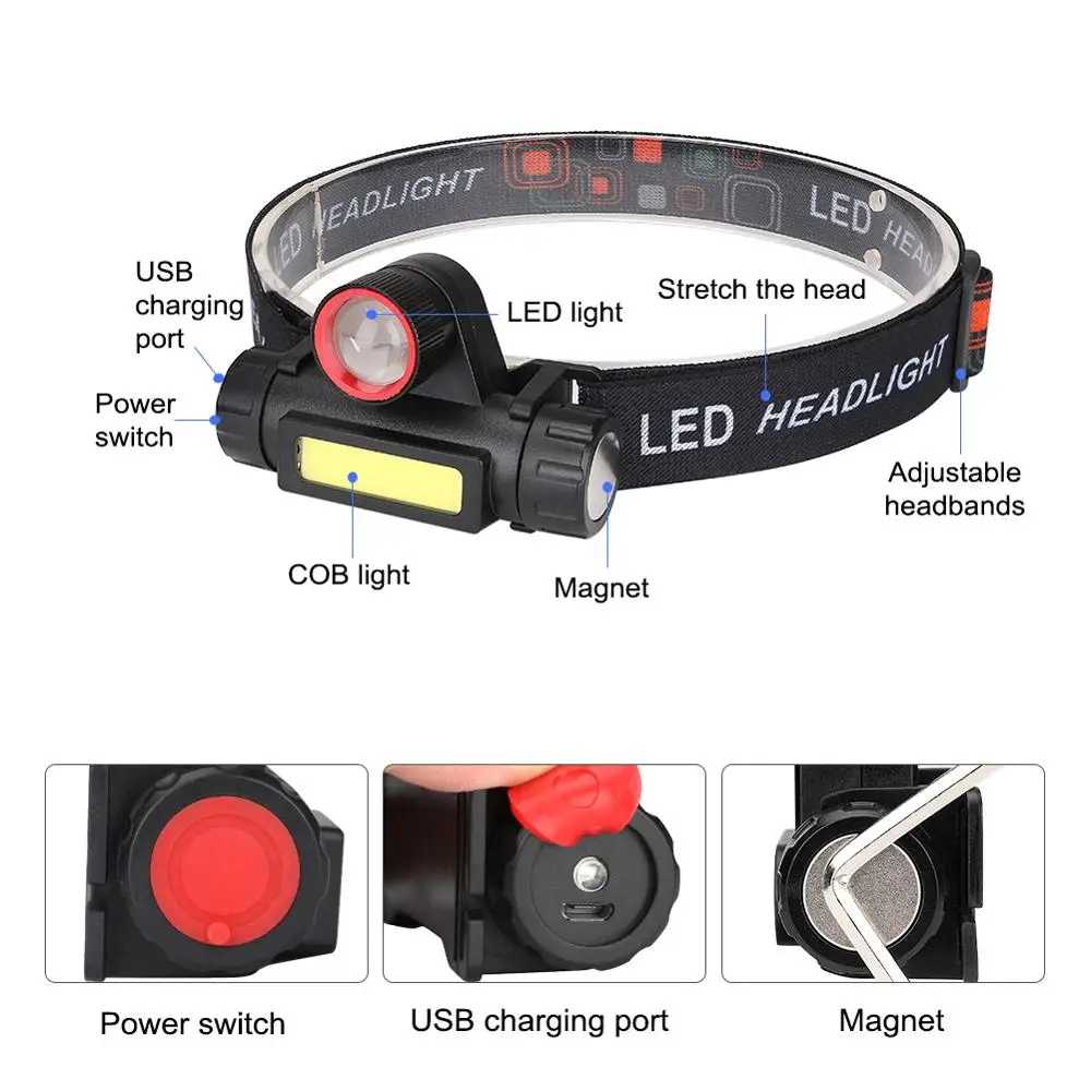 XPE COB LED Headlamp USB Rechargeable 4 modes Headlight Flashlight THead Lamp For Camping Fishing Hunting | Лампы и освещение