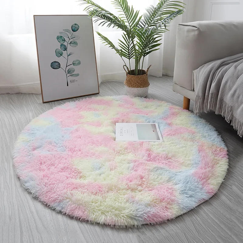 

Round Plush Carpet Shaggy Fluffy Rugs for Living Room Bedroom Floor Mats Bedside Area Rugs Rainbow Soft Carpet Kids Room Mat