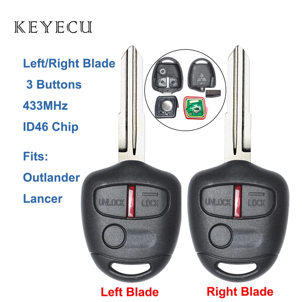 Запасной пульт дистанционного управления Keyecu с 3 кнопками 433 МГц ID46 для Mitsubishi