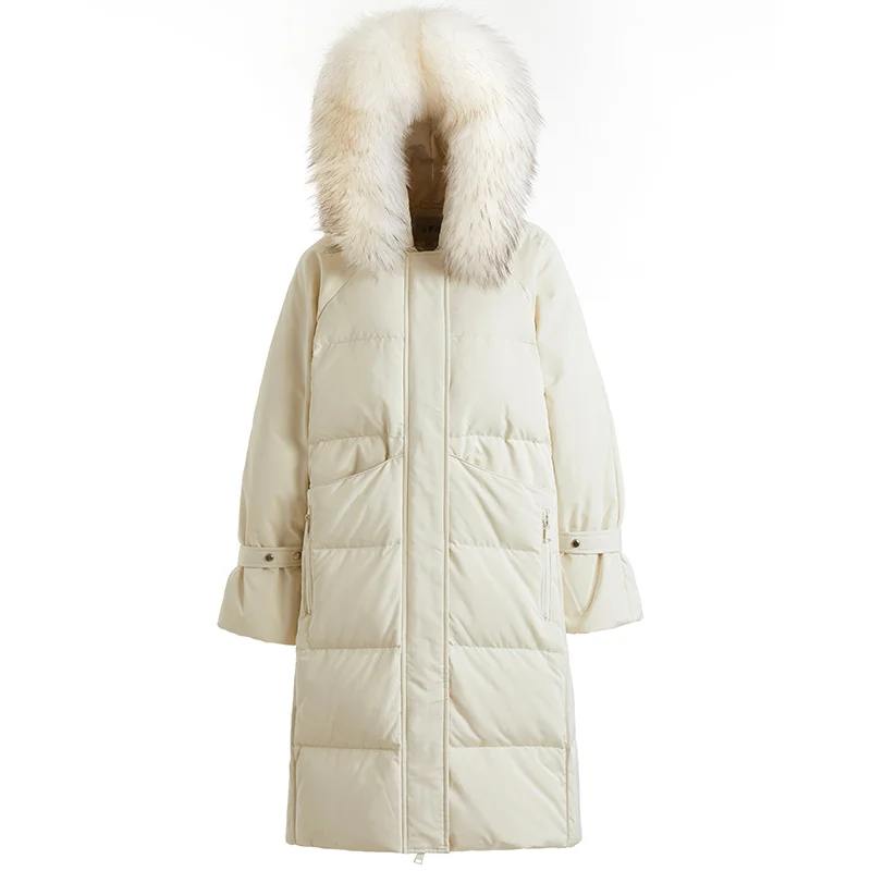 Женский пуховик с капюшоном теплая свободная парка на белом утином пуху