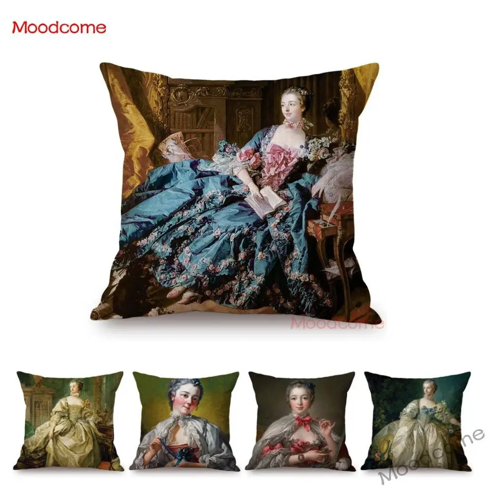 

Royal European Lady Madame de Pompadour Francois Boucher Rococo Style Painting Sofa Throw Pillow Cover Car Linen Cushion Cover