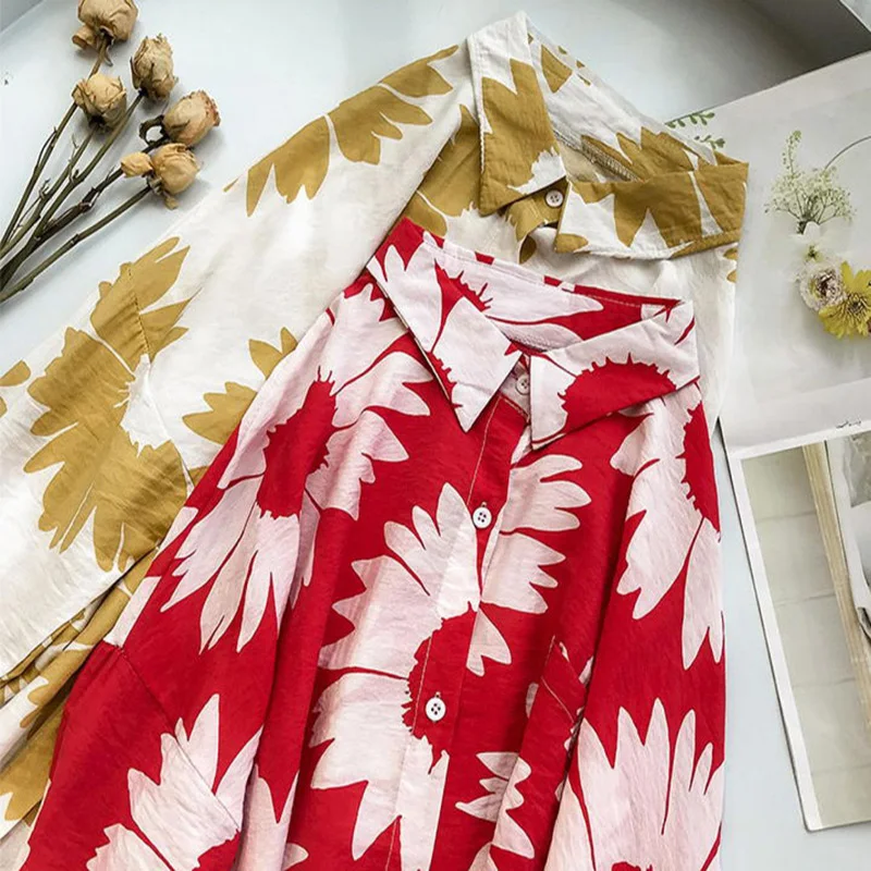 Dioufond/Весенняя женская блузка с длинными рукавами рубашка цветочным принтом