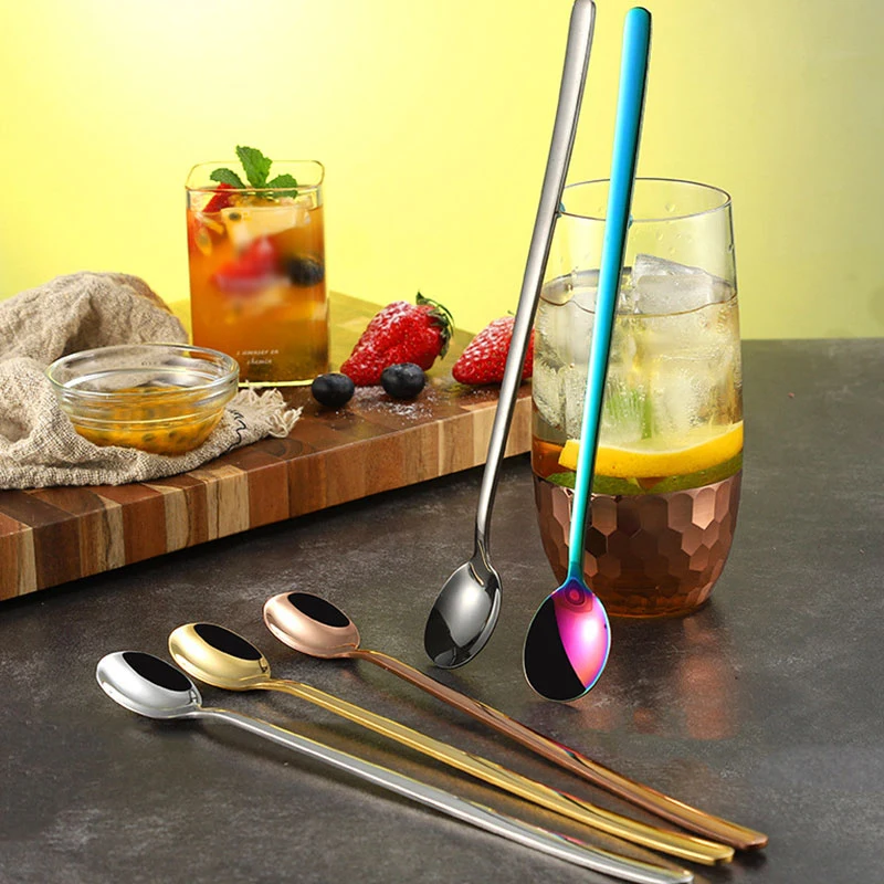 

Simple Stir Bar Soild Colorful Classic Ice Spoon Korean Stainless Steel Spoon Home Long Handle Tableware Kitchen Supplies