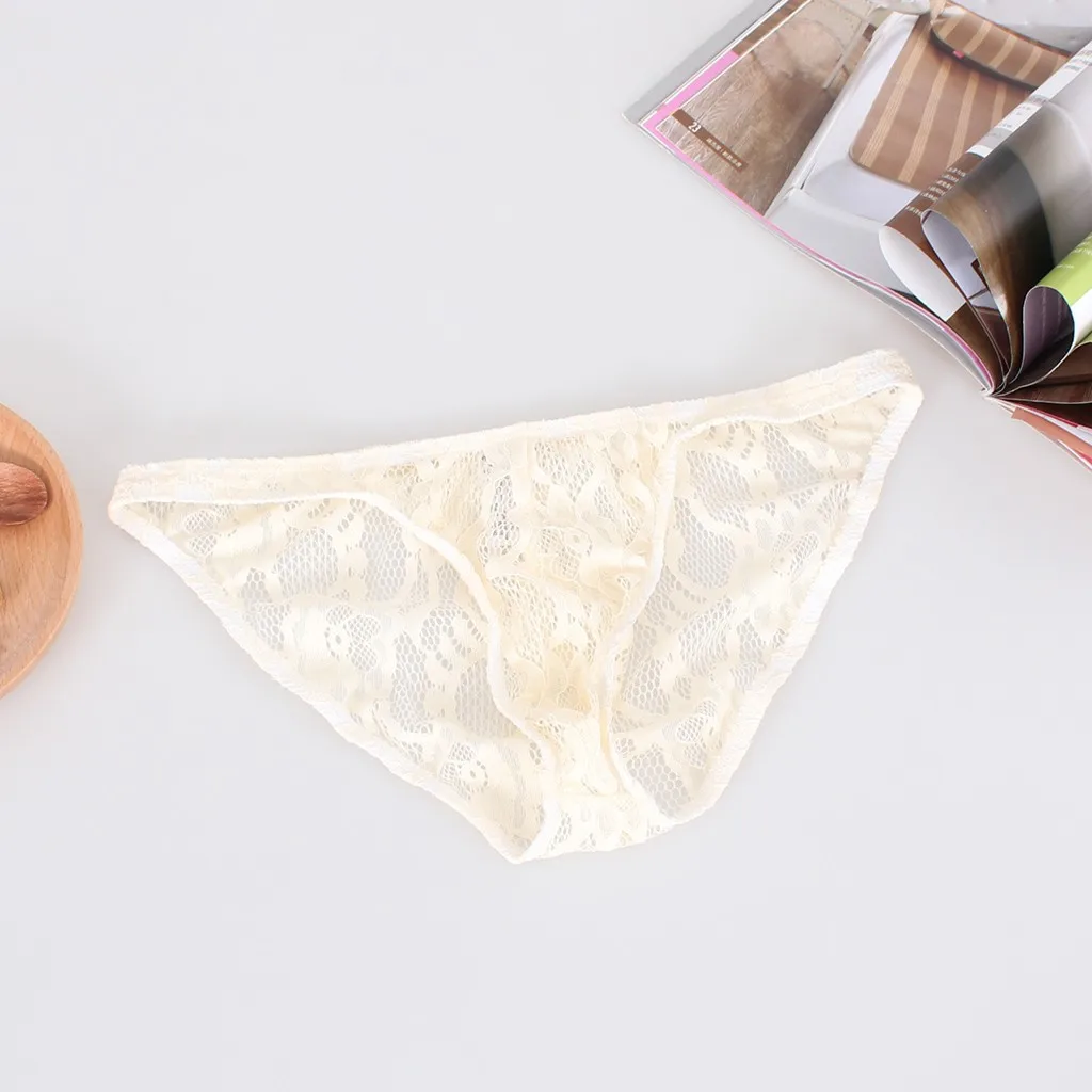 Men's Print soft Natural Washed Breathable Sexy Lace Transparent Briefs Boxer Homme Men slip Gay underwear Penis 51* |