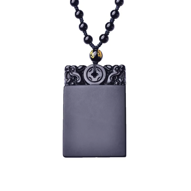 Настоящее обсидианское квадратное ожерелье с подвеской для мужчин и женщин