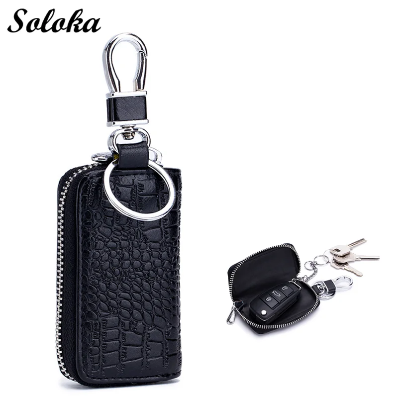 

Cow Split Leather Crocodile Pattern Car Key Bag Fashion Trends Unisex Key Wallet High Quality Zipper Men's Household Key Case